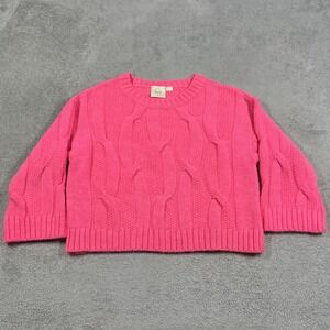 Maeve Sweater Womens Large Pink Scoop Neck Wool Blend Cable Knit Oversized